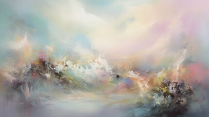 Obraz na płótnie Canvas An ethereal dreamscape painted with soft and sweeping brush strokes in a pastel palette. 