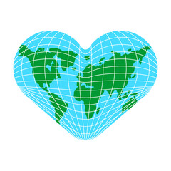 love map. Peace in hearts. World love. World map and heart. Universal amour concept Valentine's Day