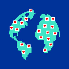 Fototapeta premium love map. Peace in hearts. World love. World map and heart. Universal amour concept Valentine's Day