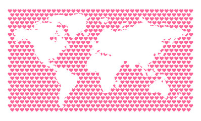 love map. Peace in hearts. World love. World map and heart. Universal amour concept Valentine's Day