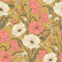 Pattern with flowers on a yellow background - 732737899