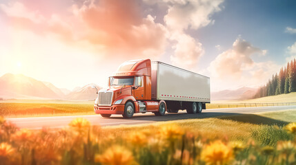 A white truck drives along a highway winding through