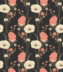 A seamless pattern of pink and white flowers - 732738275