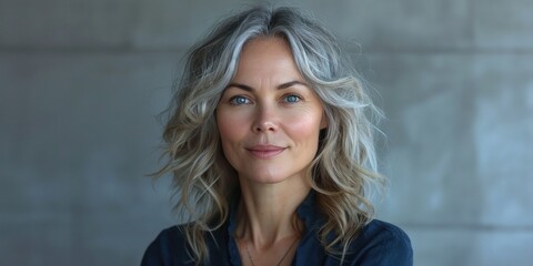 Fototapeta premium A happy and attractive mature woman, a portrait of timeless beauty and confidence