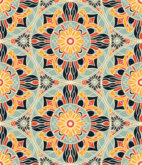 Vibrant motif in pattern with geometric symmetry