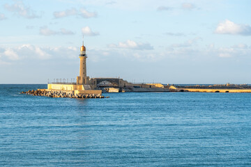 Alexandria-Egypt Dec 12, 2023: Montazah Palace light house. Located in the eastern end of Alexandria city. added by King Farouk I, apparently in the late 1930s front of his palace.