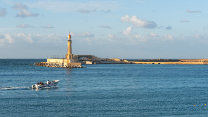 Fototapeta premium Alexandria-Egypt Dec 12, 2023: Montazah Palace light house. Located in the eastern end of Alexandria city. added by King Farouk I, apparently in the late 1930s front of his palace.