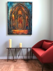 Gothic Cathedral Wall Decor: Vintage Painting of Church Interiors Art