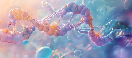 Colorful DNA helix in a vibrant abstract setting for science and education use. creative representation of genetics. artistic science illustration. AI