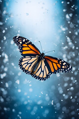 Fototapeta premium monarch butterfly on blue background