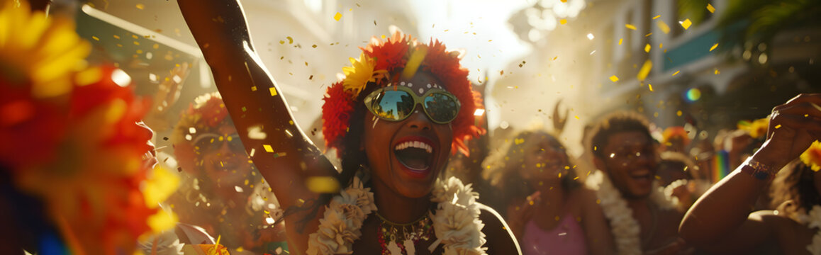 Pessoas sorridentes fantasiadas se divertindo no carnaval: Uma Explos&atilde;o de Alegria e Cores, IA Generativa