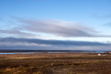 Autumn landscape with a snow mountains, North Iceland