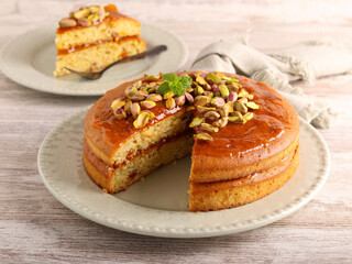 Apricot pistachio and olive oil cake