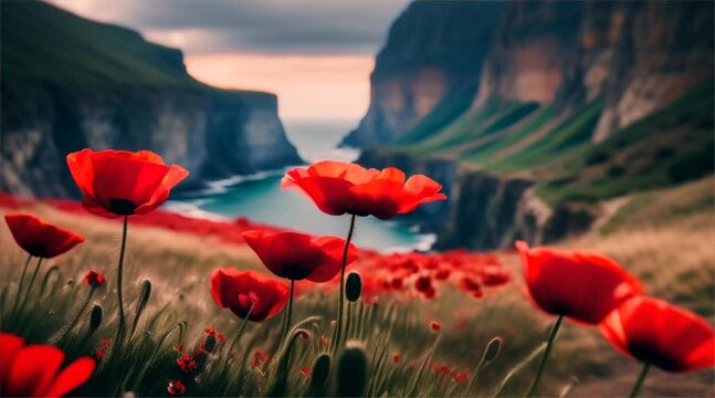 崖の上の赤い花
