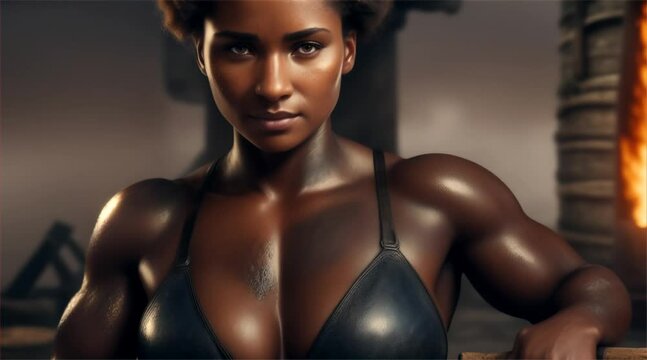 鍛冶屋の魅力的で強い体の黒人女性