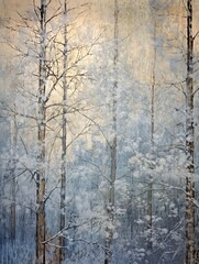 Frosted Pines Landscape Poster: Winter Scene Art - Vintage Print