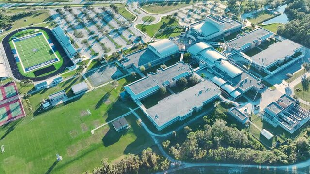 Sports facilities at public school in North Port, Florida. American football stadium sport infrastructure