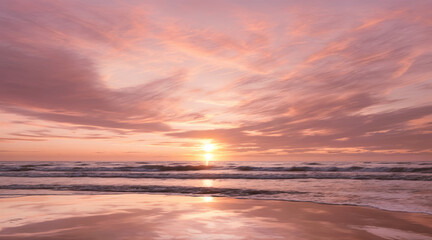 Fototapeta na wymiar Seascape at sunset. AI