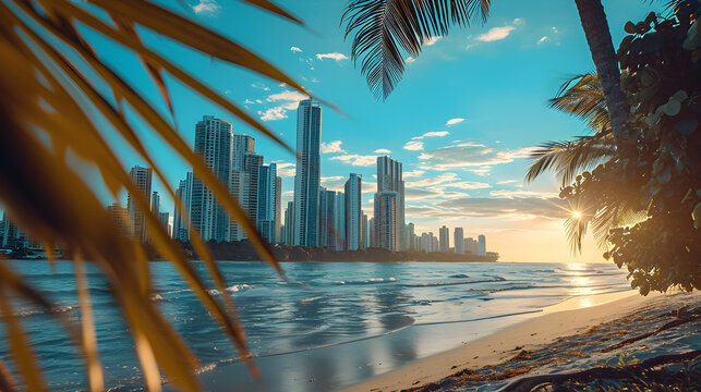 view of the city from the beach, view of Patau and visible tall buildings