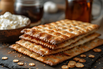 Matzah Jewish holiday bread, Passover celebration concept
