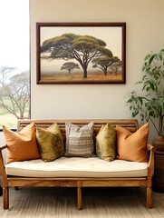 Majestic African Savannas Panoramic Landscape: Acacia Trees Rustic Wall Decor