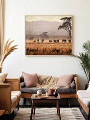 Majestic African Savannas National Park Art Print - Wildebeest Migration Vintage Landscape