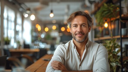 Fototapeta premium Businessman in relaxed office space. Generative AI.