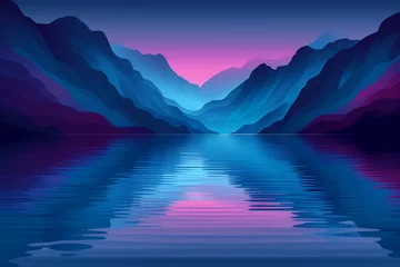 Foto op Plexiglas hipnotic neon color sunrise over the mountains and lake © Holly Berridge