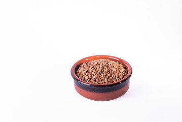 Bowl with raw uncooked buckwheat, Raw Buckwheat Pile, Dry Buck Wheat Grains, Uncooked Buckwheat