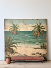 Serene Mediterranean Shores: Vintage Canvas Landscape Painting, Exquisite Ocean Scene