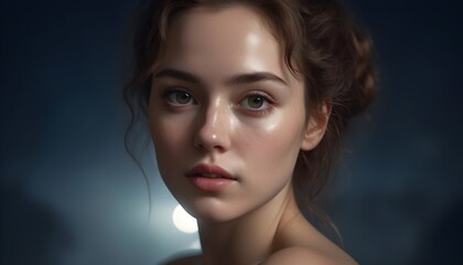 Fototapeta premium woman, beauty, face, model, glamour, make-up, close-up, skin, people, closeup, person, lips, eyes, hair, fashion, profile, makeup, business, lady, looking, brunette