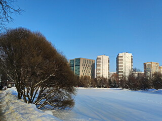 Winter on Vorontsovsky pond in Moscow