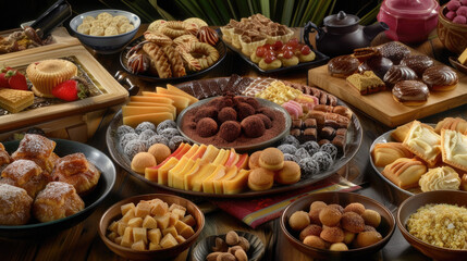 Iftar Table Spread: Photo of a dining table full of iftar dishes.