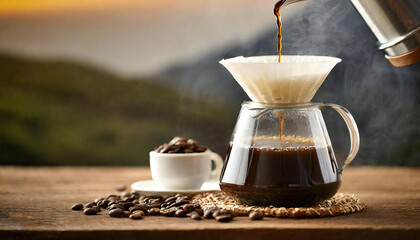 Image material of freshly brewed drip coffee. drip coffee.