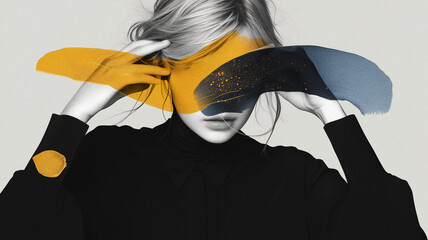 Collage portrait with floral and botanical composition
