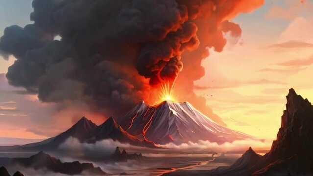 burning volcano in the sky