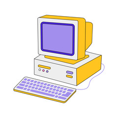 Vintage pc. Vector illustration. Old computer aestethic element. Y2K style
