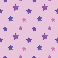 Seamless stars pattern in light purple colors. Cartoon stars ornament. Easy print