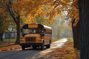 Obraz premium Yellow school bus on serene road