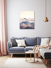 Muted Watercolor Mountain Range: Canvas Print Landscape with Gentle Tones