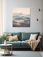 Muted Watercolor Mountain Ranges Canvas Print - Gentle Tones Landscape