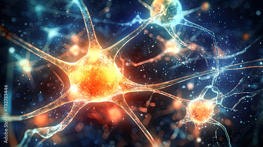 Poster an intricate depiction of neuron activity