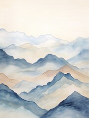 Muted Watercolor Ocean Wall Decor - Majestic Mountain Ranges