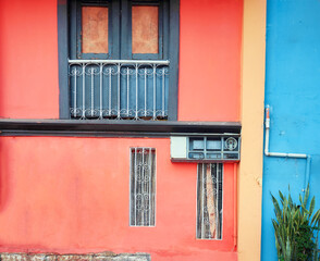 Fototapeta na wymiar Old building colorful facade, abstract architecture background, Guayaquil, Ecuador.