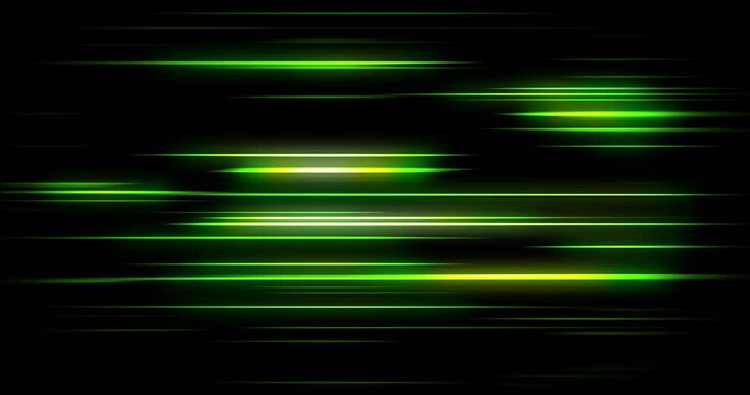 Neon, glowing speed lines on a black background. Horizontal motion graphics.