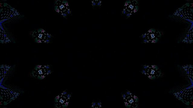 Abstract background moving stripes and flashing with shining light dots. Animation with circles,Abstract Kaleidoscope pattern with full colors. Magic mandala. 4k