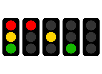 Traffic light, traffic light sequence vector. Red, yellow, green lights - Go, wait, stop.