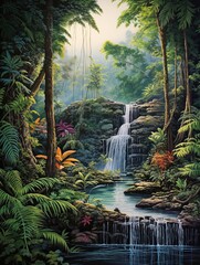 Oasis Wall Art: Majestic Waterfall Print, Cascading Jungle Scene for Nature Decor