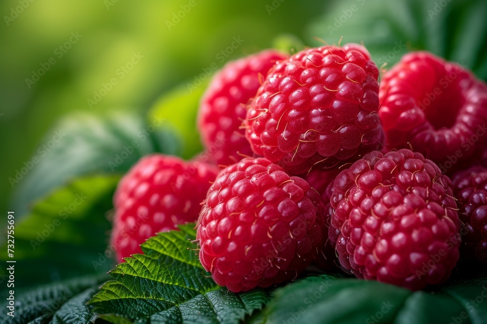 Poster raspberry harvest. background with selective focus and copy space