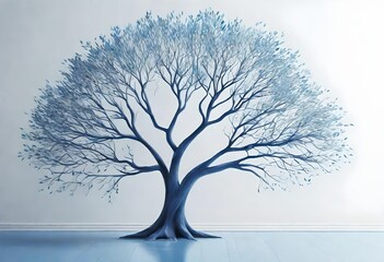 a tree mural with blue leaves.